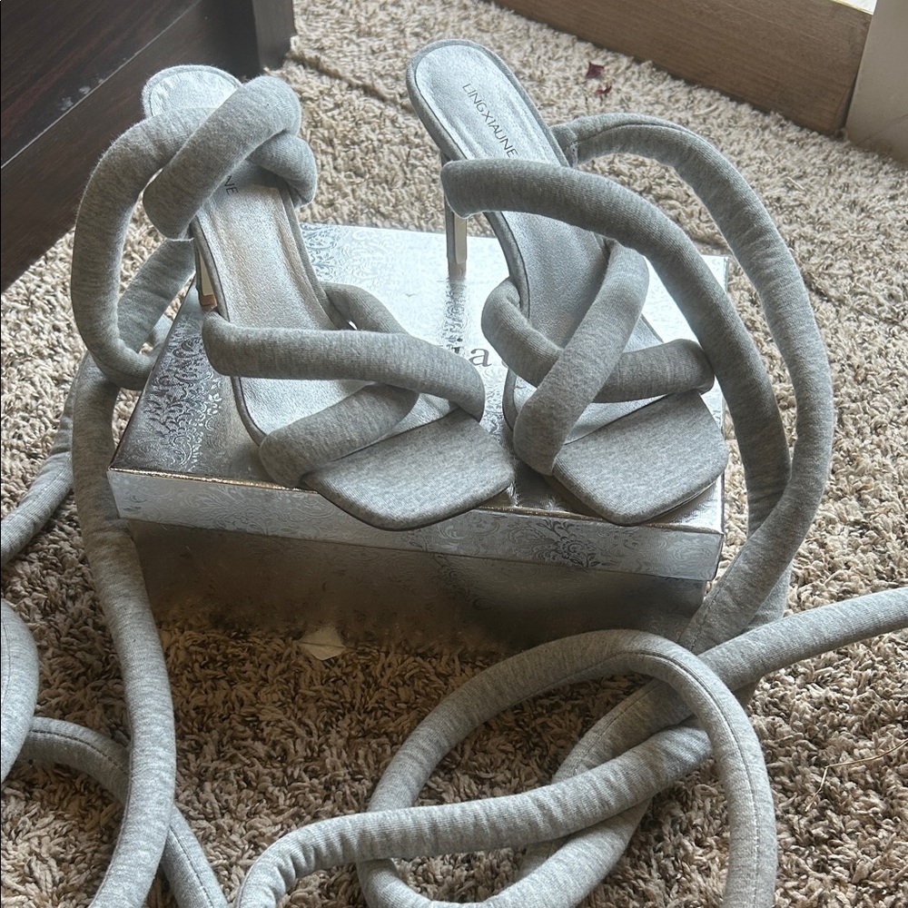 Luxurious Gray Heeled Sandals